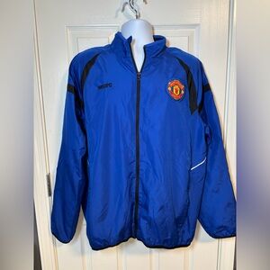 Manchester United Football Club (soccer) blue zip up windbreaker jacket Size L